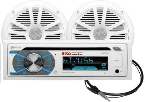 KIT SET PER BOSS AUDIO SYSTEMS MCK508WB.6, 1 kit marino con ricevitore AM/FM bluetooth waterproof, 2 altoparlanti da 16,5 cm 6,5 90 watt rms 180 watt max e 1 dipole antenna, 1 kit