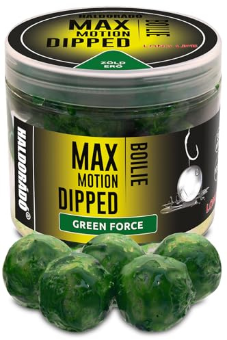 Haldorado MAX Motion Dipped Boilies, Green Force, 20 mm, appâts à hameçons très attrayants et durables pour la pêche à la carpe, pré-trempés dans un liquide aromatique