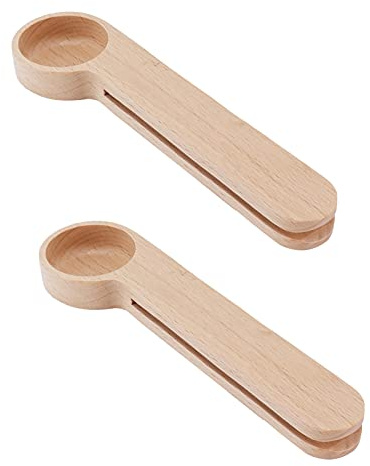 2 cucharas de café, 2 en 1, cuchara con clip de madera para café, cucharada, Clip de sellado para aperitivos y alimentos para frijoles, té suelto, ingredientes