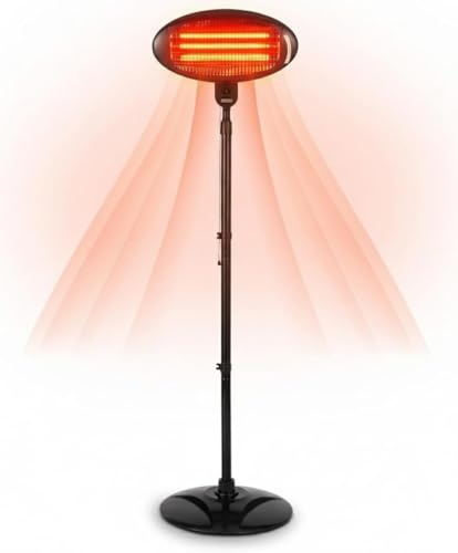 Patio Heater Outdoor 2KW Free Standing Electric – Adjustable Height & Angle Infrared Garden Heater with 3 Heat Settings (650W/1350W/2000W), Waterproof & Weatherproof – Black
