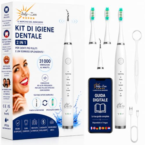 Inly Zen – Kit de limpieza dental – Eliminación de manchas – Blanqueamiento dental – Aliento fresco – 5 modos – Cepillo de dientes – Higiene bucal en casa