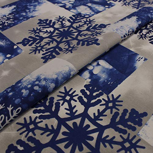 Weihnachtsstoff Meterware Sterne Blau – Stoff 140 cm breit Baumwolle Polyester – festlicher Dekostoff mit Schneeflocken & Sternmotiv für Tischdecken, Vorhänge & Kissen