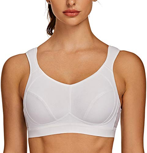 AGONVIN Damen Sport BH Starker Halt Große Brüste Acvive High Support Lauf Fitness Yoga Bra Weiß 70G