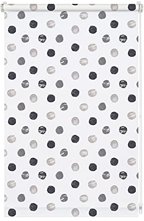 GARDINIA Rollo Digiprint Dots grau zum Klemmen, Tageslicht-Rollo mit Digitaldruck, Blickdicht, Alle Montage-Teile inklusive, Weiß/Dekor, 120 x 150 cm (BxH)