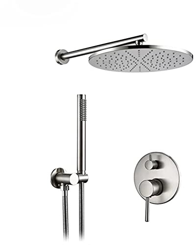 Duscharmatur Unterputz Set, Bad Duschsystem 8-12 Regendusche, Gebürstet PVD Messing Ventil Umsteller Mischbatterie Mit Handbrausen Wandmontage Duscharm Duschmischer Kit,2 functions,12 inch