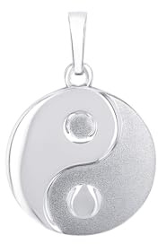 Amor Motivanhänger 925 Sterling Silber Unisex Damen Herren Anhänger, 2,4 cm, Silber, Yin&Yang, Kommt in Schmuck Geschenk Box, 2023060