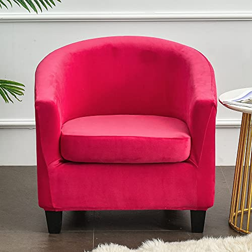 Highdi Samt Sesselschoner 2 Teilige Luxus Plüsch Sesselbezug Sesselüberwurf, Stretch Tub Chair Husse mit Armlehne, Sesselhussen für Clubsessel Loungesessel Cocktailsessel (Rosenrot)