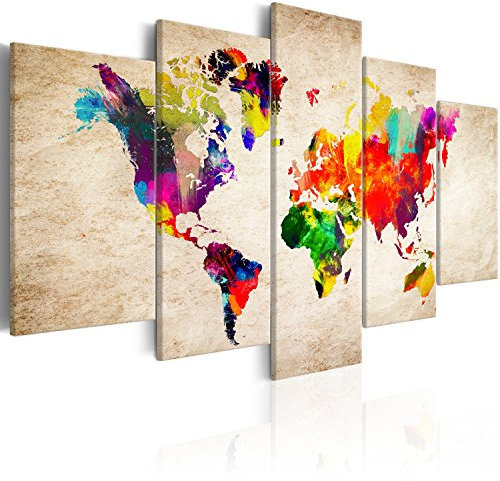 murando - Tableau Acoustique Carte du Monde 225x112,5 cm 5 Parties - Décoration Murale Anti-Bruit Isolation Phonique Bureau Chambre Panneau Insonorisant Impression sur Toile - Monde k-C-0083-b-m