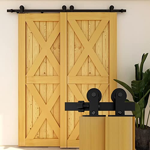 CCJH 4FT/122cm Bypass Sliding Door Track Double Door Kit (Single Track) Heavy Duty Top Mount T Shape Roller Hanger Kit