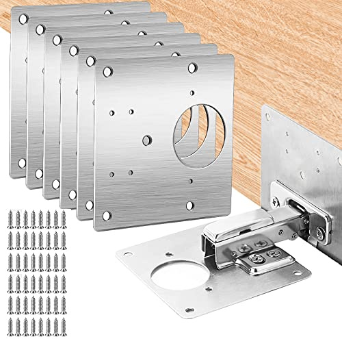 Schrank Scharnier Reparaturplatte Edelstahl Scharnier Reparaturset 6 Stück Aufschraub Scharnier Reparaturplatte mit Loch Küchenscharnier Reparaturplatten mit Schrauben für Möbel Schrank Fenster Tür