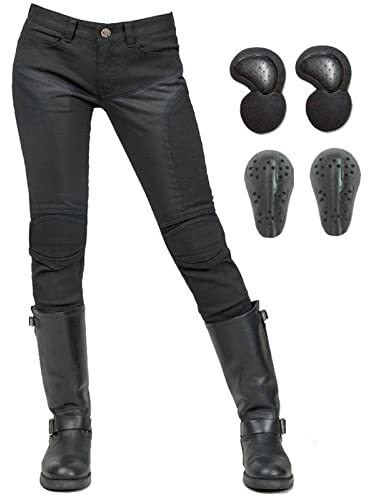 SHAIYOU Damen Motorradhose Jeans,Motorcycle Biker Pants Motorrad Hose Motorradrüstung wasserdichte Und Atmungsaktive Schutzauskleidung Mit 4 Abnehmbarer Protektoren (B,S)