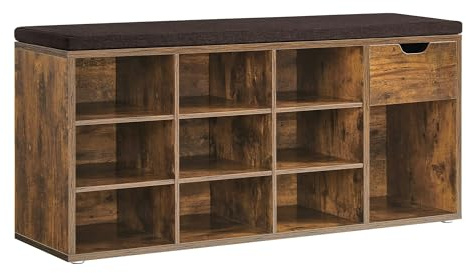 VASAGLE Shoe Bench with Cushion, Storage Bench, 10 Compartments