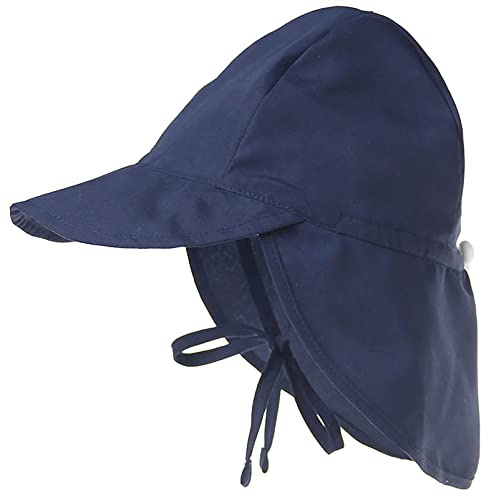 Malaxlx Bébé Chapeau Cou Protection Bleu Marine Chapeau de Soleil Eté Anti UV Enfant Bob Chapeau de Plage Casquette à Rabat Visière pour 3-18 Mois Fille Garçon
