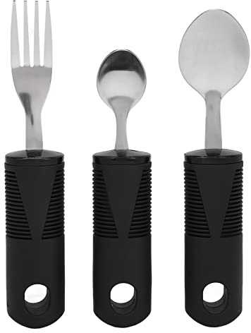 Adaptive Utensilien, Gewichtete 3-teilige Utensilien für Tremor- und Parkinson-Hilfsgeräte, mit Rutschfesten Griffen, Edelstahlgabel, Löffel, Adaptives Utensilien-Set, Gewichtetes Besteck für ältere