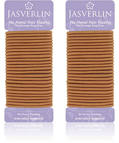 JASVERLIN Små hårsnoddar ponny svansar hårband elastiska band för kvinnor flickor tunna tjocka långhår ingen metall skador fri 1/8 tum 50 stycken (ingefära)