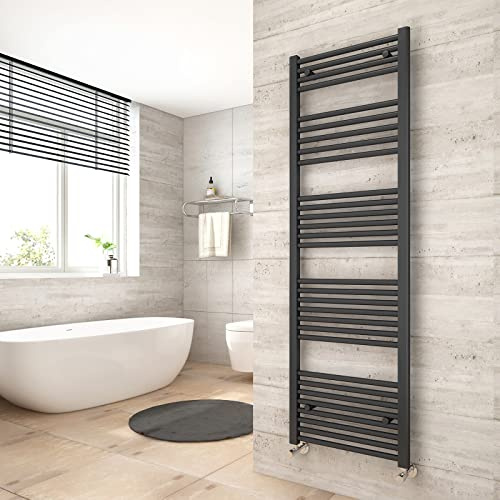 Heilmetz Straight Bathroom Towel Radiator 1600 x 500 mm Anthracite | 30 Bar Heated Towel Rail, Wall Mounted, Central Heating Compatible