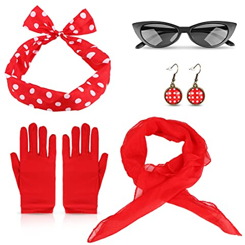 Aurasky Rockabilly Accessoires 50er Jahre, Kostüm Damen Zubehör, Kleidung Vintage Zubehör 60er Kleid für Karneval Motoparty Retro Teily Party
