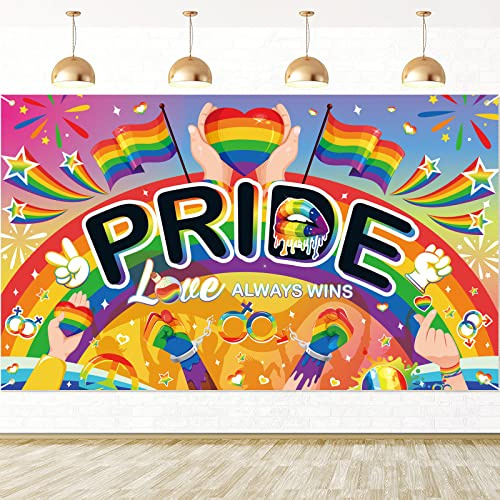 DPKOW Bandera Pancarta Orgullo Arcoiris LGBT Decoracion, Arcoiris Orgullo Gay Pancarta de Fondo para Interior Exterior Decoración para LGTBI Orgullo Marcha Accesorios, 185 * 110cm