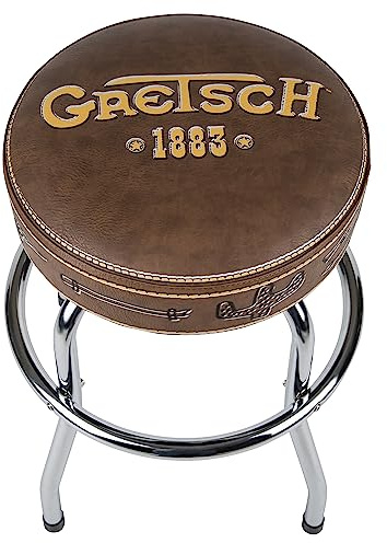 Gretsch Sgabello 1883, Ideale per i giocatori e fan di Chitarra, con Logo Gretsch Giallo Opaco, Imbottito in Schiuma, 24, Marrone