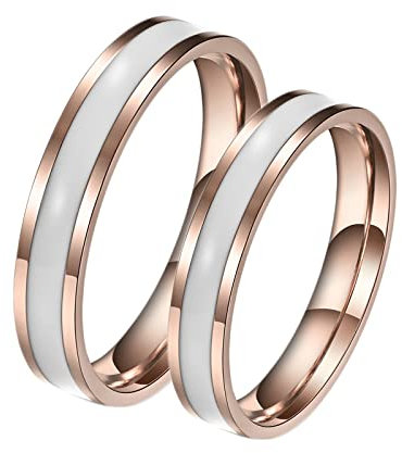 BCughia Freundschaftsringe Beste Freundinnen, Schmuck Damen Ring Rosegold 4 mm Ring aus Roségold mit Weißer Emaille Damengröße 49(15.6), Herrengröße 60(19.1)