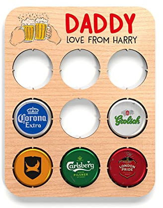 Beecreative Personalised Beer Bottle Cap Holder - Bottle Top Display Coaster - Daddy Birthday - Man Cave Accessory - Housewarming Gift