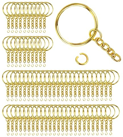 70 Pièces 25mm Attache Porte Clé Kit Chaine Anneau Porte Clé D'Acier Inoxydable Anneau Porte Clé avec Chaîne pour Bijoux Bricolage Collier Bracelet Faisant | Doré