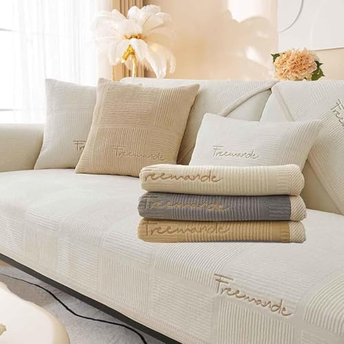 LINGKY Couch Überzug, Sofa Überzug 1/2/3/4 Sitzer L Form Sofa Cover Sofabezug Ecksofa, Sofadecken Für Sitzfläche, Sofaschoner rutschfest, Universelle Sofa Überwurf (Creme,70x180cm/Rechteckig)