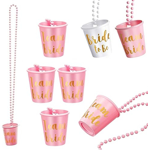 zalati Collana con bicchierini da liquore, 8 pezzi, bicchieri di plastica con perline, decorazione per feste nuziali, colore: bianco e rosa