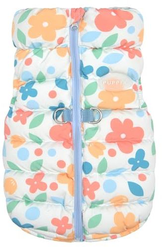 Puppia Hibiskus Hundepullover Wintersaison, integriertes Geschirr für kleine und mittelgroße Hunde, Himmelblau, Größe M