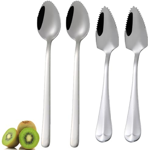 Grapefruit-Löffel, Edelstahl, Grapefruit-Löffel, Utensilien-Set, Edelstahl, Schablöffel für Apfel, Kiwi, Papaya, Orange und Eiscreme, 4 Stück