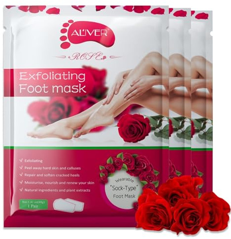 P-Beauty Fußmaske Rose | Intensives Fußpeeling & Anti Hornhaut Socken | Hauterneuerung & Feuchtigkeit | beseitigt Hühneraugen & Risse | 3 Paar