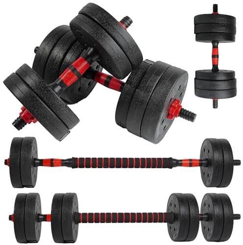 unycos - Manubri Regolabili con Dischi 40 kg【E-Book con 50 Esercizi】Coppia di Pesi con Barra di Collegamento Antiscivolo per Allenamento, Palestra in Casa, Fitness (Red Transformer)