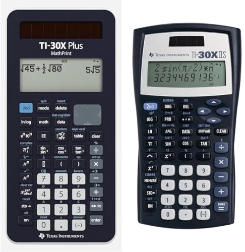 Texas Instruments TI-30X Plus MathPrint Wissenschaftlicher Schulrechner (4-zeilig) & TI-30 XIIS Schulrechner (zweizeilig, Solar- und Batteriebetrieb) Dunkelblau