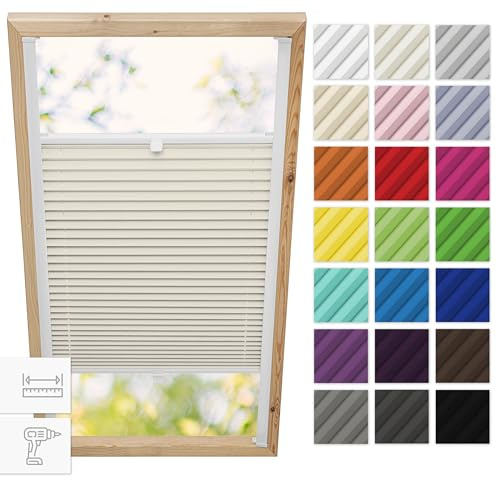 Estika Dachfenster-Plissee mit Bohren für Velux-Fenster Modell SK08 – Stofffarbe Elfenbein – Dachfensterrollo, Innenrollo, Fensterplissee