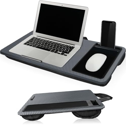 Laptopkissen Laptoptisch Unterlage Laptop Tablet mit Mousepad und Handy-Halterung (Carbon-Optik)
