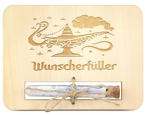 TAKULA Wunscherfüller Geldgeschenk Gutschein Verpackung mit Reagenzglas | Hochwertige Holzbox, stilvoll & strapazierfähig, 16x12cm, perfekt als Wunscherfüller-Geschenk, individuell graffitierbar