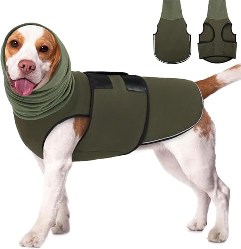 TOEECY Hundemantel zur Linderung von Angst Klettverschluss zur Einfachen Einstellung und Reflektierenden Streifen Hundemantel mit Hunde Kapuzenpullover Ohrenschützer(S)
