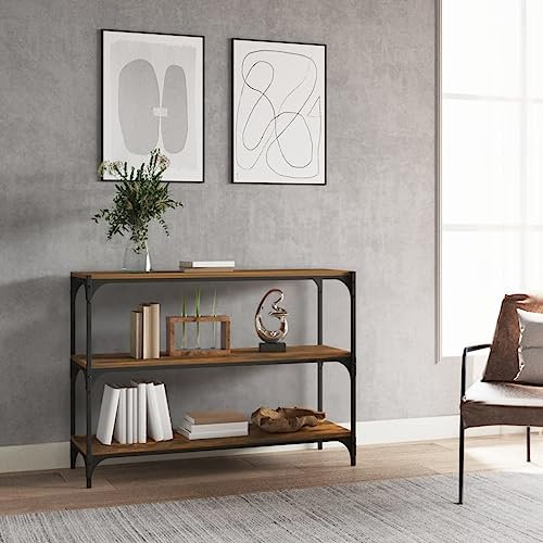 TJROO Bücherregal für Studio, Eiche Rauch, 100 x 33 x 70,5 cm, mehrschichtiges Holz und Stahl, Büro, industrielles Bücherregal, Aufbewahrungsregal, feuchtigkeitsbeständig, TV-Schrank für Wohnzimmer