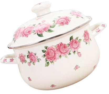 SHOWERORO Topf Emaille mit Deckel 2,3l Retro Suppentopf mit Griff Design und Einfacher Reinigung für Haushalt und Kochen