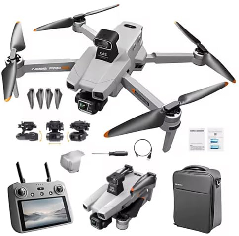 Drone-Fly AE86 PRO MAX+ avec caméra 4K HD et stabilisateur 3 axes, 90 minutes vol (2 batteries), 6Km distance, pour amateur et professionnel 2024/2025 (gris)