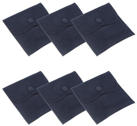 PATIKIL 10 x 10 cm smyckepåse, 6 st mjuka sammetspåsar med tryckknapp bärbar förvaring för ringar halsband armband örhängesklocka, mörkblå