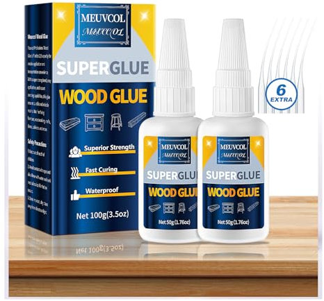Meuvcol Holzleim Extra Stark,Transparent Express Holzkleber, Wasserfester Holz Kleber Bastelleim Für Möbel,Innen & Außenbereiche, Basteln, Sockelleisten, Schränke, Wood Glue Leimflasche 100g