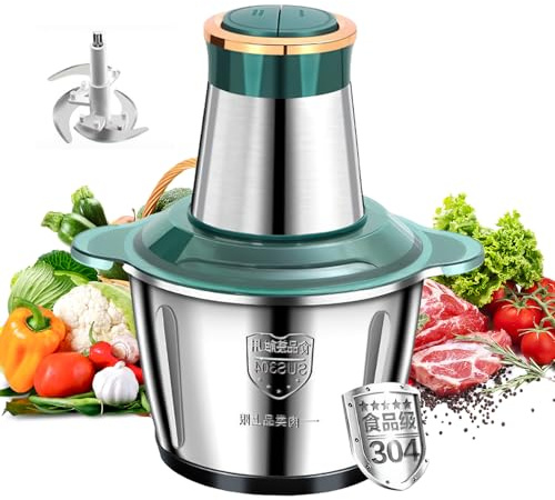 Picadora eléctrica de 3 l, picadora de carne multifuncional, 300 W, 2 velocidades, picadora eléctrica de alimentos, batidora pequeña, multifuncional para carne, verduras, cebolla y frutas (verde)
