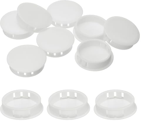 sourcing map 8pcs Nylon Plastic Hole Plugs, 1-1/2(38mm) Round Drill Screw Hole Plugs Covers Knockout Locking Plastic Plugs Insert End Caps for Kitchen Cabinet Furniture, White