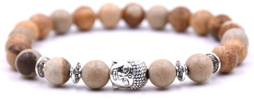 Stretchigt mala-armband med Buddha-hänge – naturliga stenpärlor – andliga smycken för meditation och yoga, Eine Grösse, Sten, Ingen ädelsten