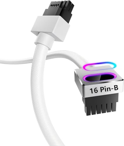 AsiaHorse Hydrus Câble Modulaire 12VHPWR [Type B - Clip vers Le Haut], Câble Direct PSU vers GPU 12+4 Pin 90° pour RTX 4090/4080/5080/5070, Pas Une Rallonge, 50 cm, Blanc
