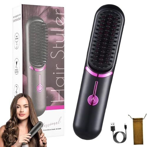 YipuVR Go Brush Pro, Portable Hair Straighteners, 2 in 1 Heated Hair Brush, 30s Fast Heating Cordless Hair Straighteners, 3 Adjustable Temperature, Anti Scald for All Hair Types