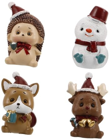 HORIALENCE 4pièces Figurines Miniatures De Bonhomme De Résine Décorations De Noël Accessoires De Jardin Féérique Animaux Hérisson Cerf Chien Micro Paysage Décoration De Voiture Maison