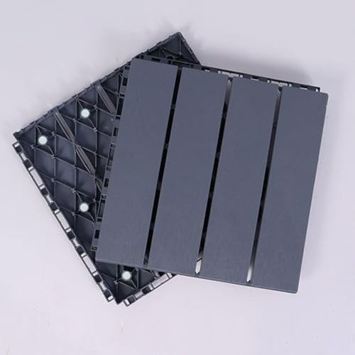 Lot de 24 Dalles de terrasse carrées Composites emboîtables en Plastique 30,5 x 30,5 cm - Temps - Carreaux de terrasse à Clipser Ensemble - avec Tapis en Caoutchouc(Grigio,4 Stripes)