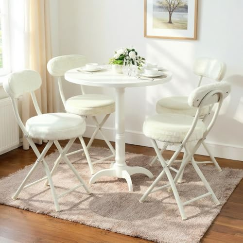 Meuble Cosy Lot de 4 Chaises Salle à Manger Pliante rembourrées en Fourrure, Pieds en Métal, Style Scandinave, Blanc, 30x45x75cm